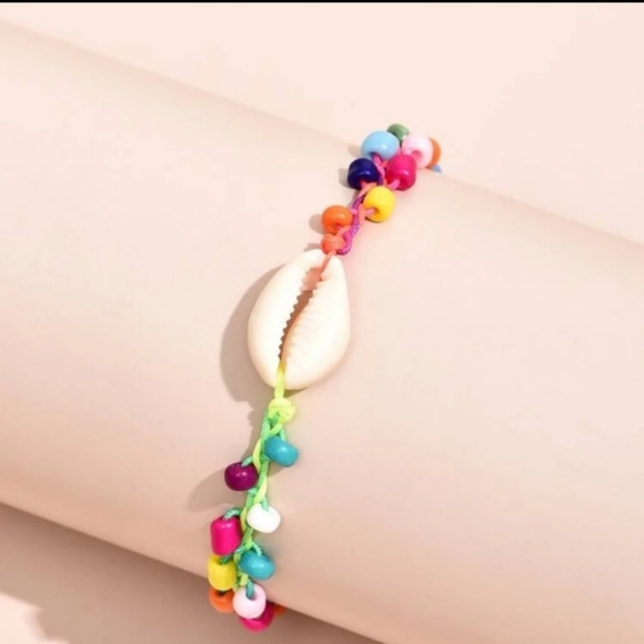 Colorful Beaded Seashell Ankle Bracelet - Picture 2 of 3